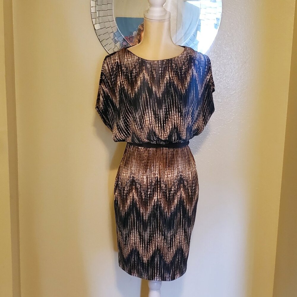 Women's EN FOCUS STUDIO Dress Brown Short Sleeve Sz 4 EUC